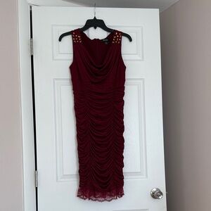 Burgundy Ruched Midi Dress